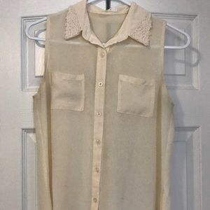 Cream chiffon button up tank